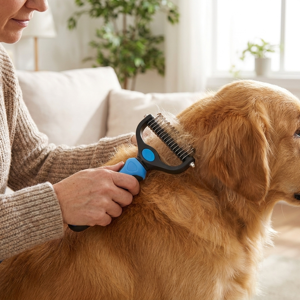 Self-Cleaning Pet Deshedding Brush – Gentle Grooming for Dogs & Cats