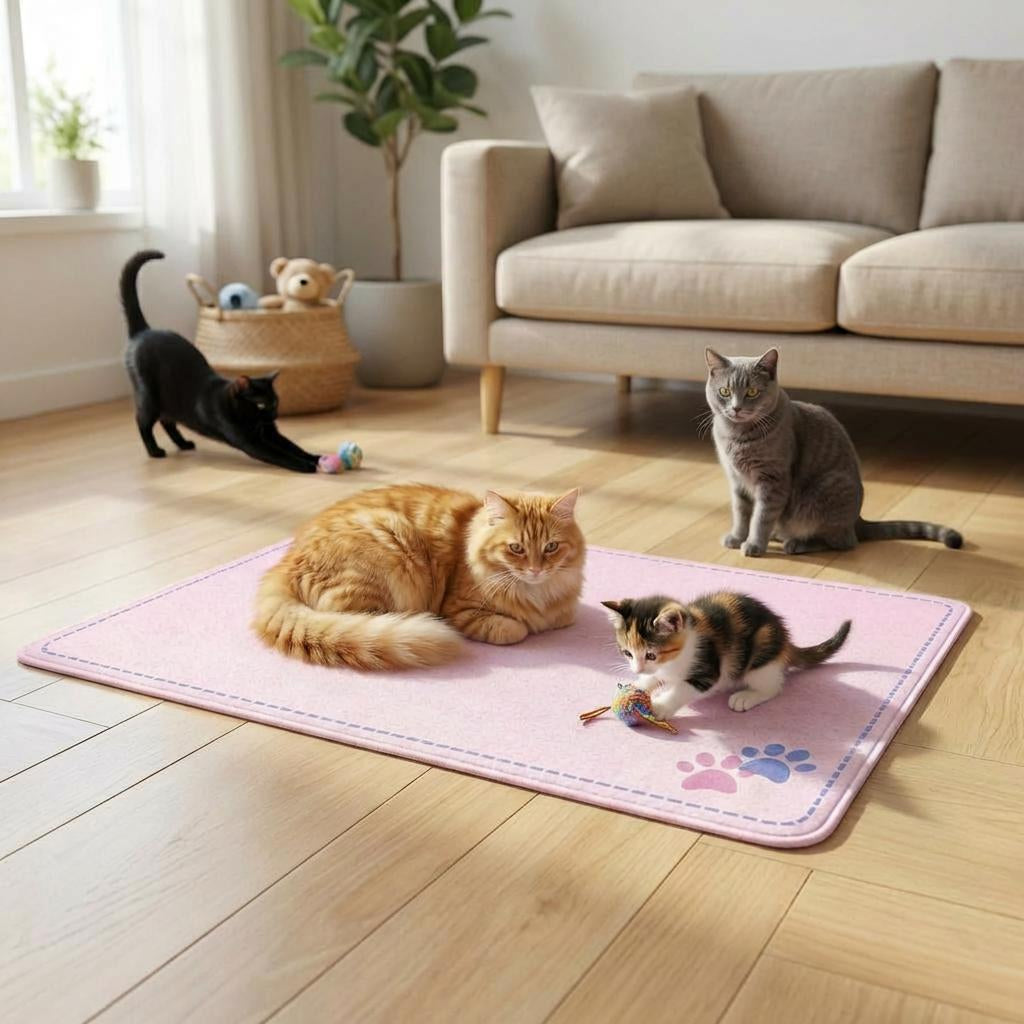Basic MyPetHealth Litter Mat 1 - Pink Non-Slip, 12x18, Ideal for Dog & Cat Bowls