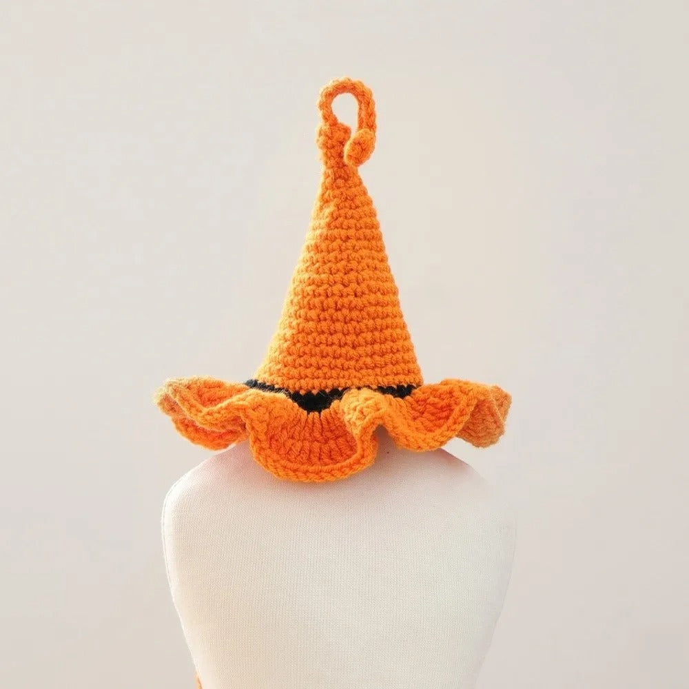 Mini Pumpkin Pet Hat – Woven Halloween Wizard Headgear for Cats & Dogs