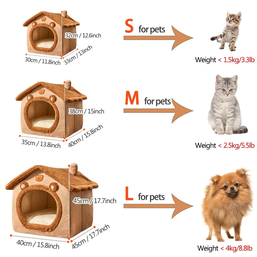 Foldable Cat Dog Bed House – Washable Pet Cave Sofa