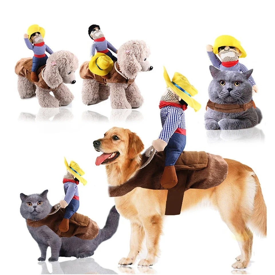 Dog Cowboy Costume – Funny Pet Jacket with Rider Design (S–XL)