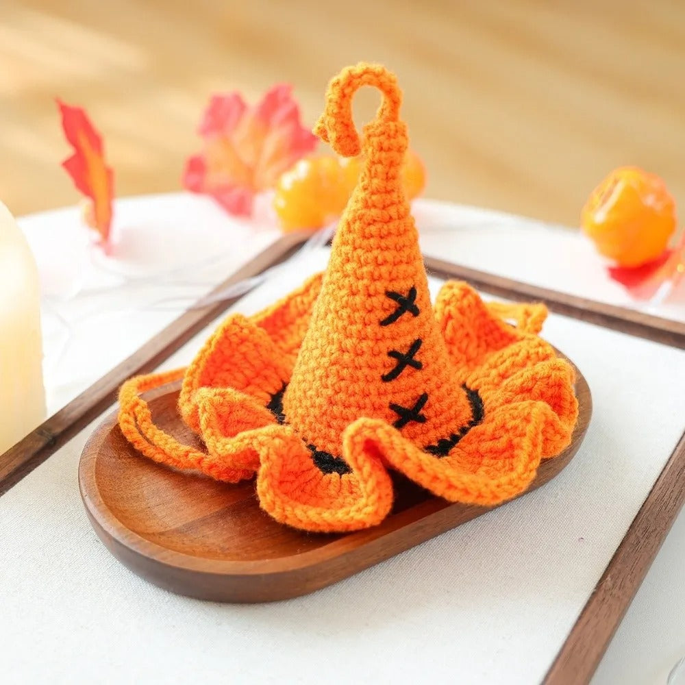 Mini Pumpkin Pet Hat – Woven Halloween Wizard Headgear for Cats & Dogs