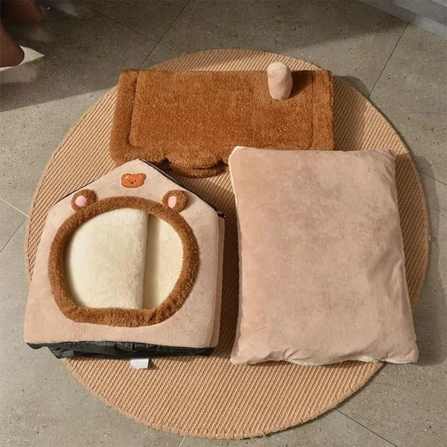 Foldable Cat Dog Bed House – Washable Pet Cave Sofa
