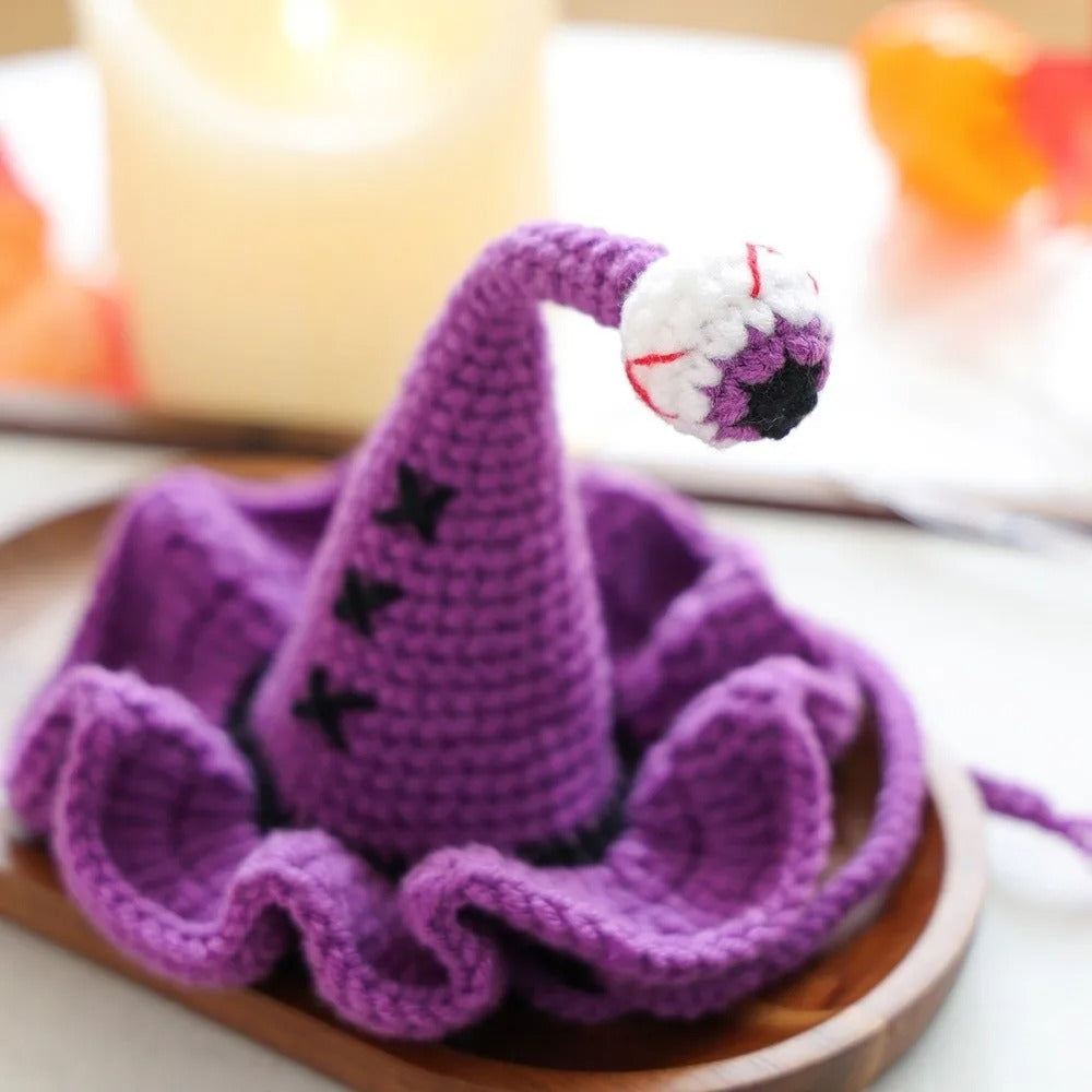 Mini Pumpkin Pet Hat – Woven Halloween Wizard Headgear for Cats & Dogs