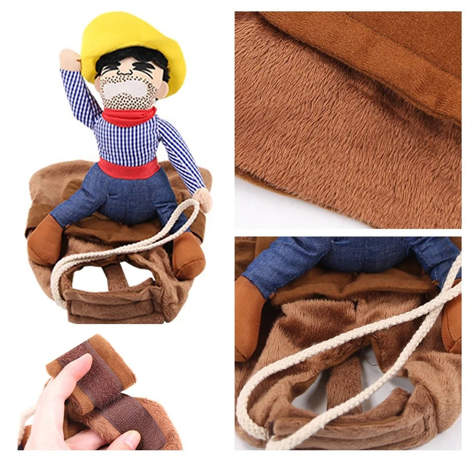 Dog Cowboy Costume – Funny Pet Jacket with Rider Design (S–XL)