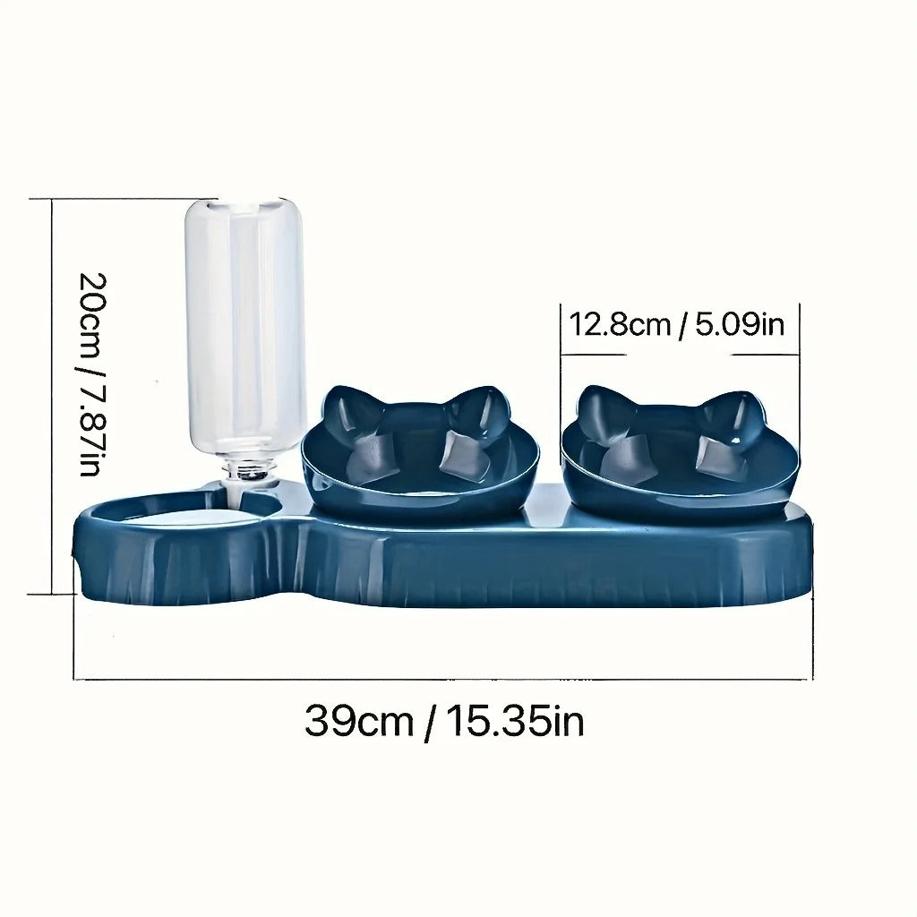 3-in-1 Tilted Cat Bowl Set with Water Feeder & Bottle