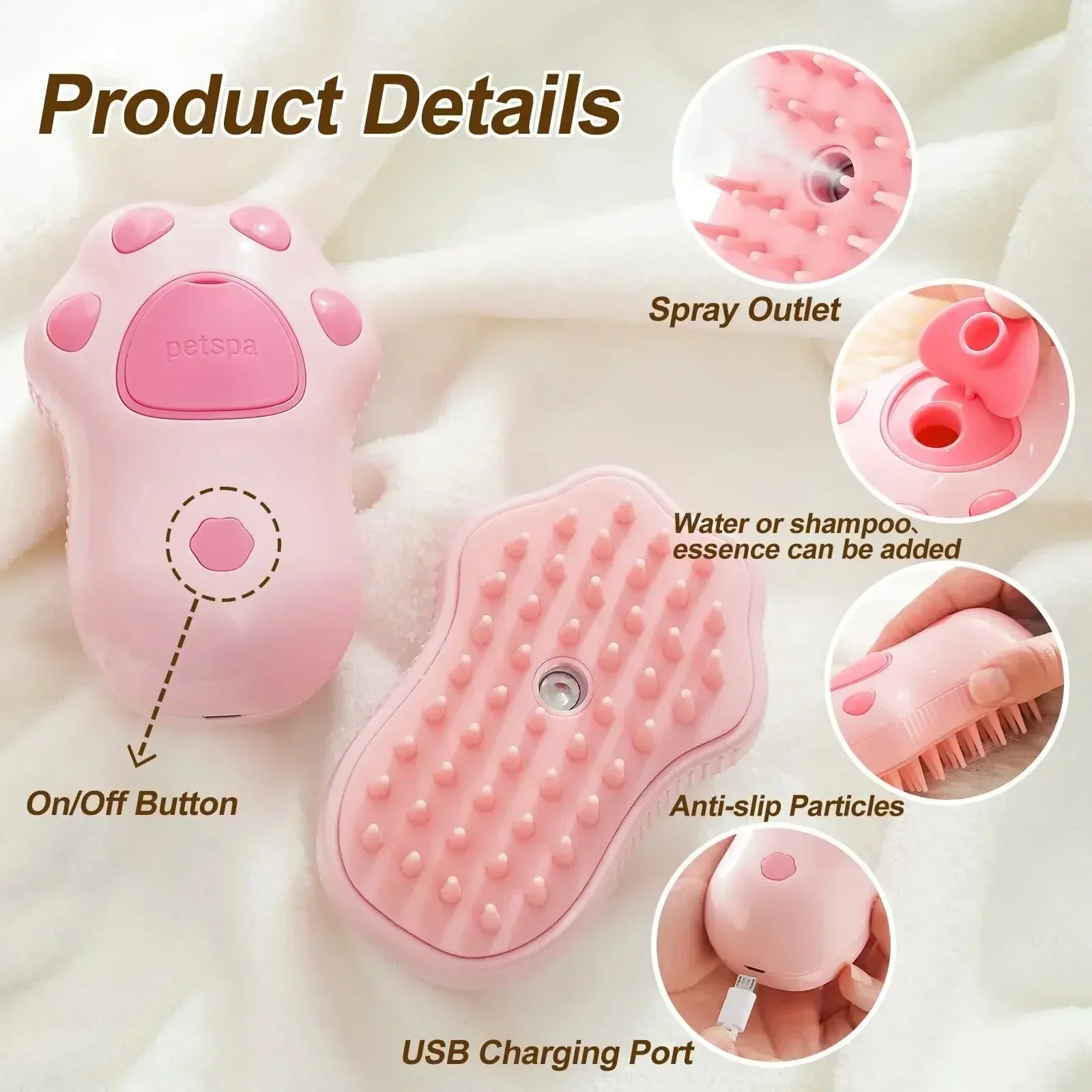 3-in-1 Pet Grooming Brush: Steam, Massage & Hair Removal