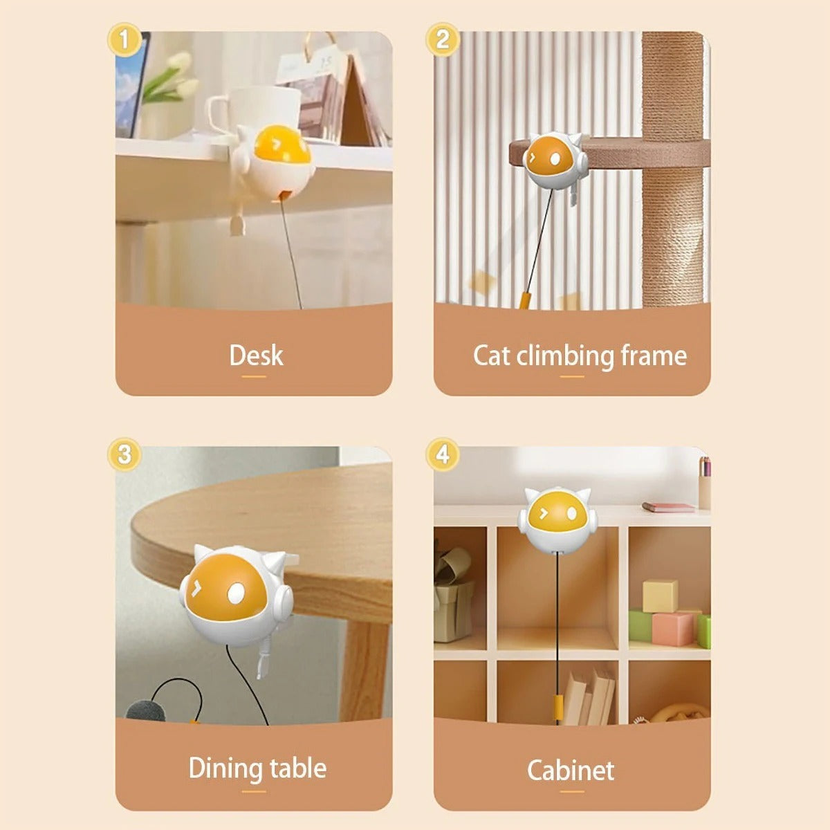 White Electric Cat Toy with Replaceable Hair Ball, Clip-On