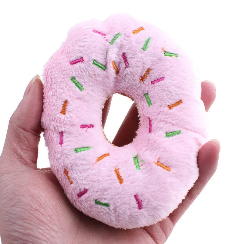 Soft Plush Donut Dog Toy with Squeaker – Cute & Chewy Fun