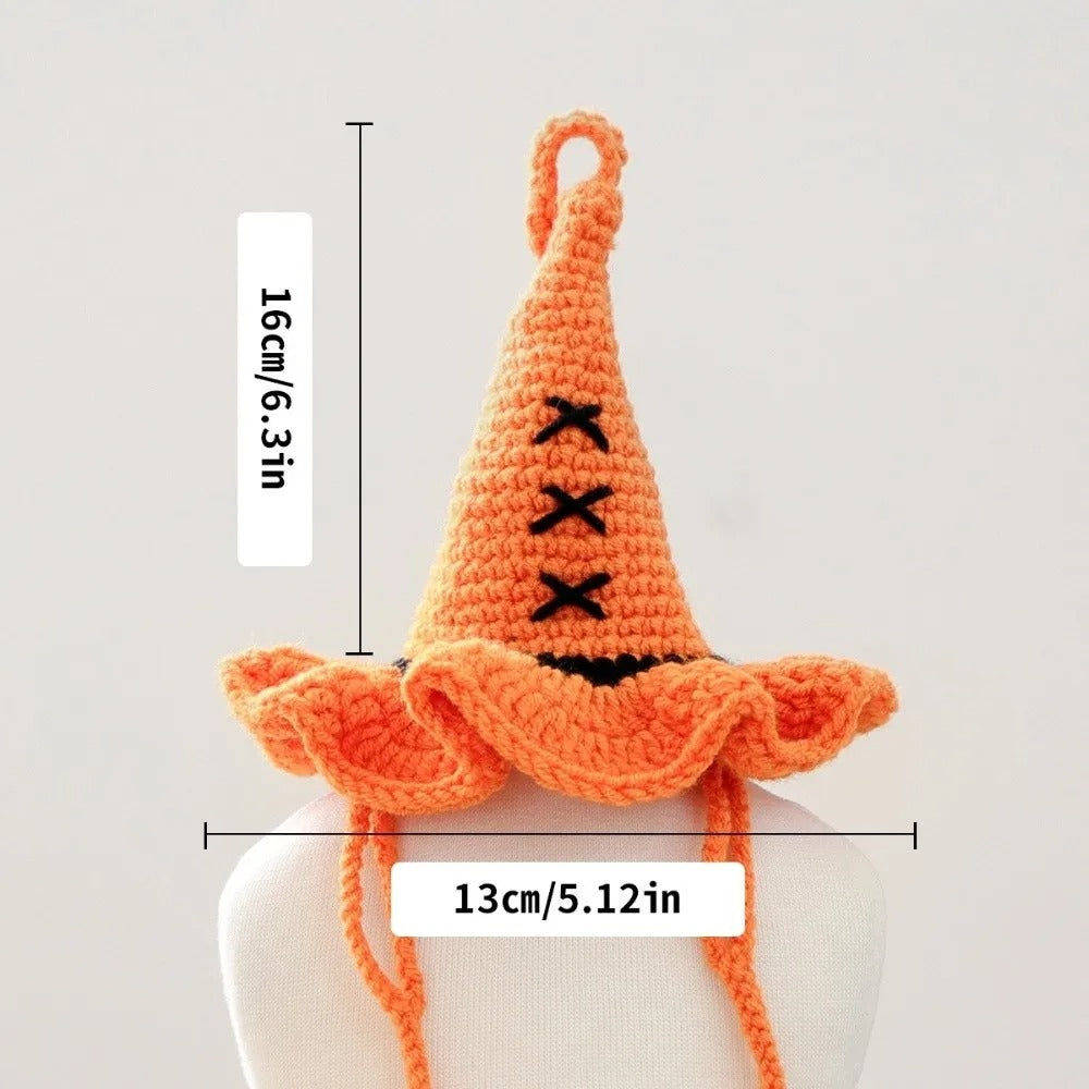 Mini Pumpkin Pet Hat – Woven Halloween Wizard Headgear for Cats & Dogs