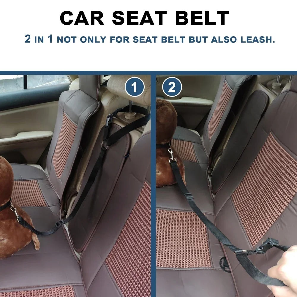 2-in-1 Dog Car Seat Belt & Leash – Adjustable Nylon Strap