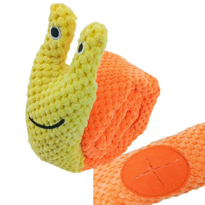 Durable Squeaky Dog Puzzle Toy – Plush Snail Feeder Toy