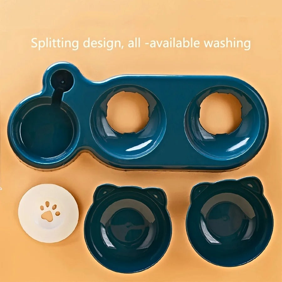 3-in-1 Tilted Cat Bowl Set with Water Feeder & Bottle