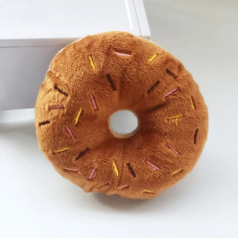 Soft Plush Donut Dog Toy with Squeaker – Cute & Chewy Fun